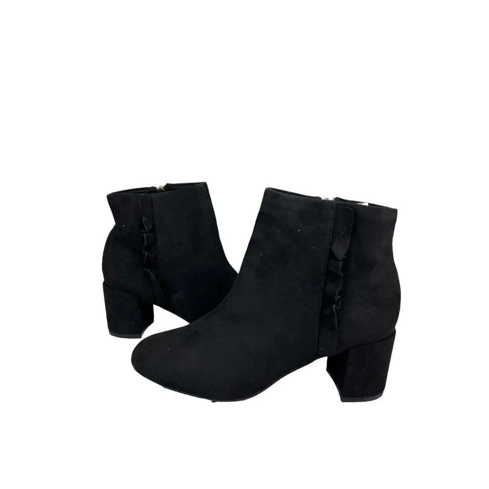 Rockport Oakley Ruffle TOTAL MOTION Black Suede Leather 2.5 inch block heeled Bo - Picture 3 of 16